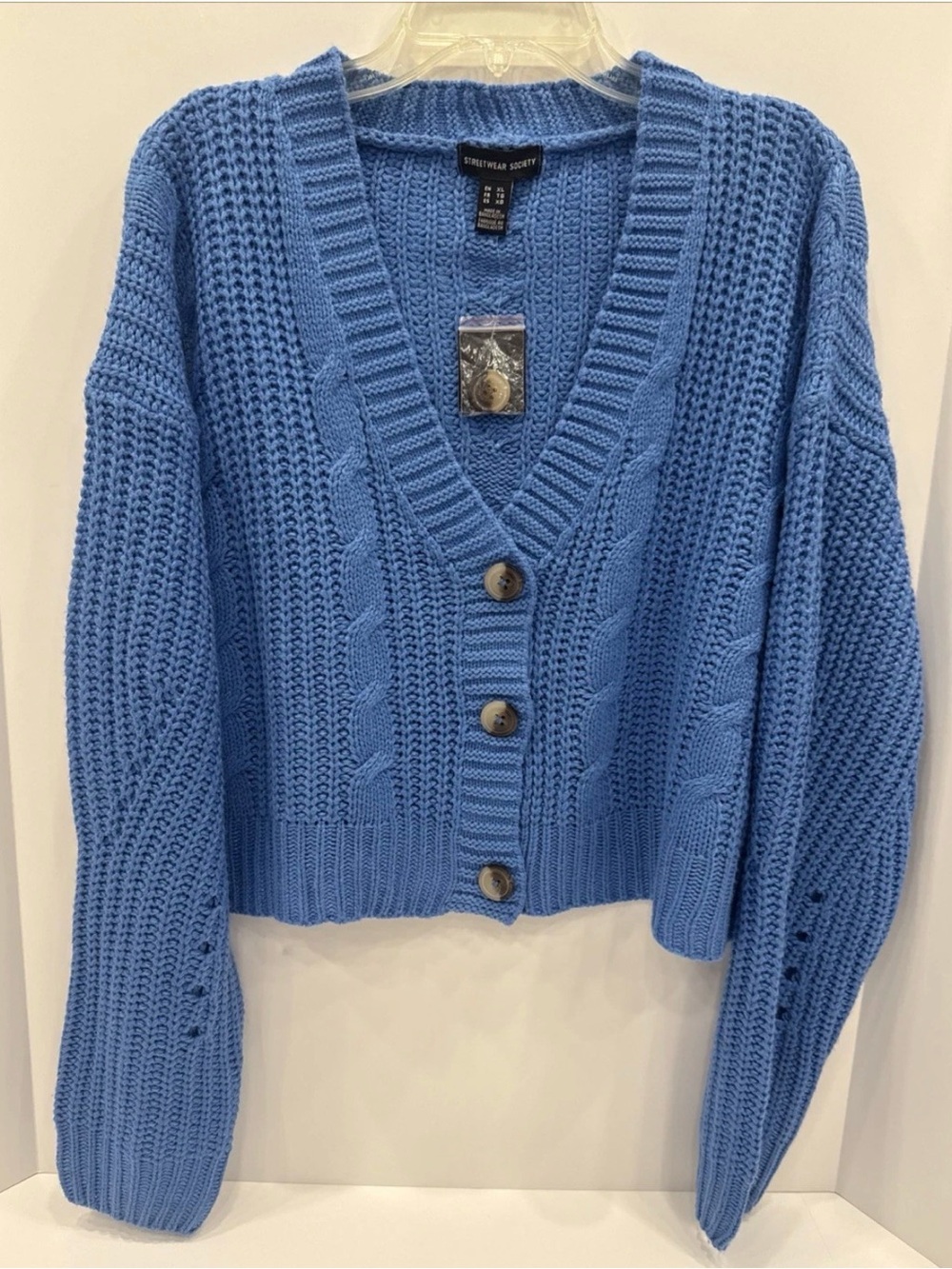 Streetwear Society Women's XL Cropped L/S Chunky Open Knit Cardigan Blue NWT
